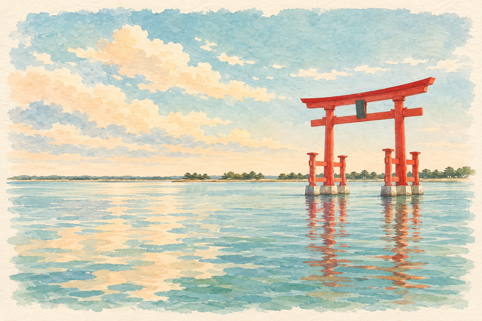 弁天島の赤い鳥居・イラスト